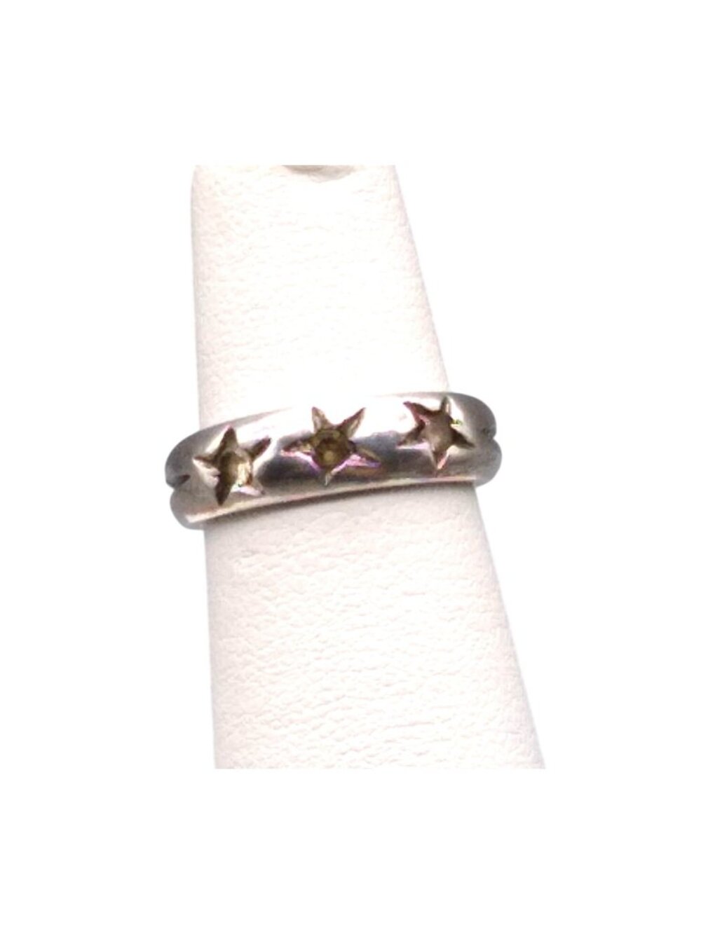 Vintage Star Set Clear Spinel Band Ring, Sterling Silver Trilogy Wedding Band